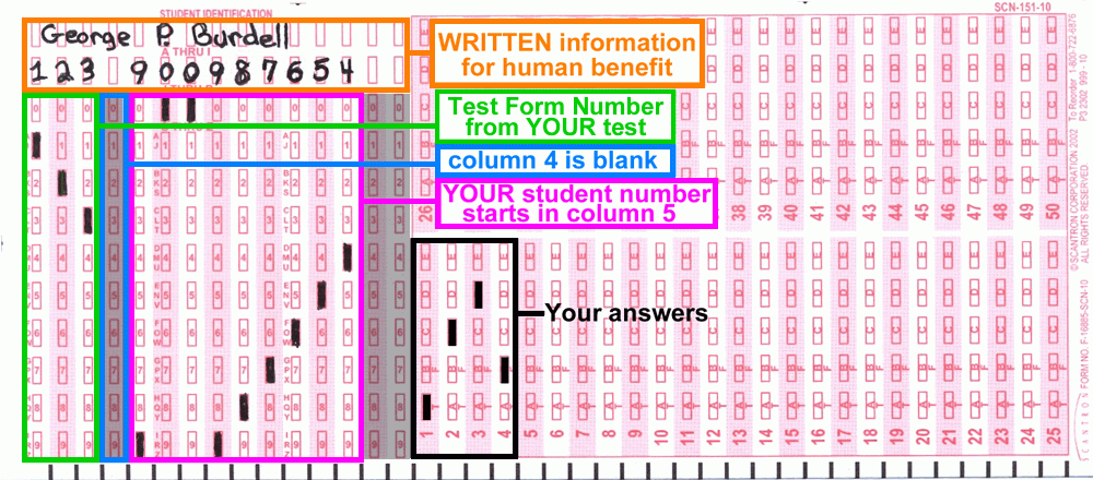 Example of properly filled-in scantron card